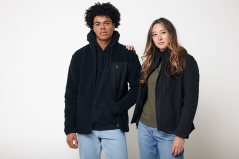 IQONIQ Yoho Relax-Hoodie aus recycelter Baumwolle schwarz bedrucken, Art.-Nr. T9402.001.M