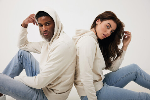 IQONIQ Rila Lightweight Hoodie aus recycelter Baumwolle ivory white bedrucken, Art.-Nr. T9404.040.XS