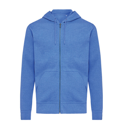 IQONIQ Abisko Zip-Kapuzenpullover aus recycelter Baumwolle heather blue bedrucken, Art.-Nr. T9600.024.S