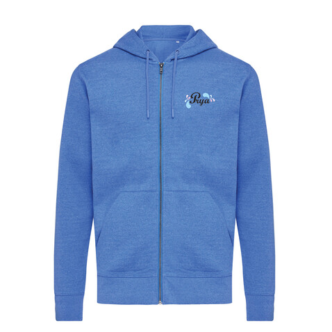 IQONIQ Abisko Zip-Kapuzenpullover aus recycelter Baumwolle heather blue bedrucken, Art.-Nr. T9600.024.S