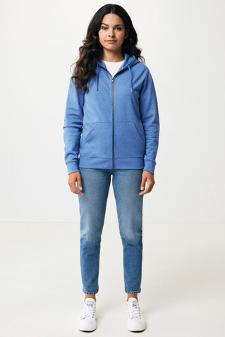 IQONIQ Abisko Zip-Kapuzenpullover aus recycelter Baumwolle heather blue bedrucken, Art.-Nr. T9600.024.S
