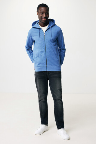 IQONIQ Abisko Zip-Kapuzenpullover aus recycelter Baumwolle heather blue bedrucken, Art.-Nr. T9600.024.S