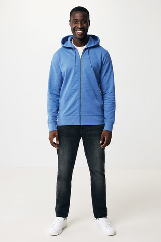 IQONIQ Abisko Zip-Kapuzenpullover aus recycelter Baumwolle heather blue bedrucken, Art.-Nr. T9600.024.S