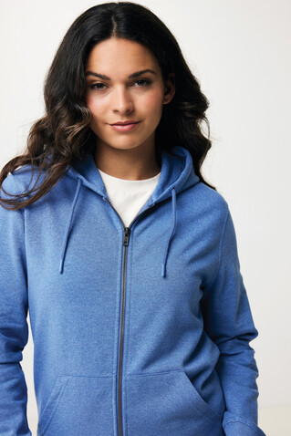 IQONIQ Abisko Zip-Kapuzenpullover aus recycelter Baumwolle heather blue bedrucken, Art.-Nr. T9600.024.S