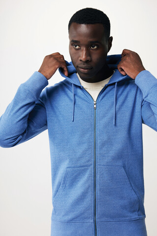 IQONIQ Abisko Zip-Kapuzenpullover aus recycelter Baumwolle heather blue bedrucken, Art.-Nr. T9600.024.S