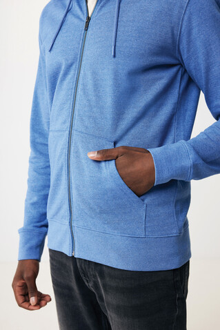 IQONIQ Abisko Zip-Kapuzenpullover aus recycelter Baumwolle heather blue bedrucken, Art.-Nr. T9600.024.S