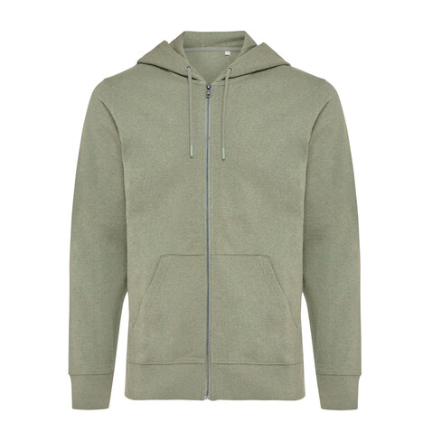 IQONIQ Abisko Zip-Kapuzenpullover aus recycelter Baumwolle heather green bedrucken, Art.-Nr. T9600.015.S