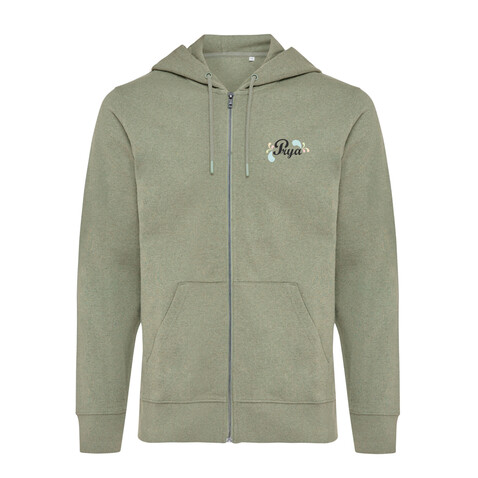 IQONIQ Abisko Zip-Kapuzenpullover aus recycelter Baumwolle heather green bedrucken, Art.-Nr. T9600.015.S