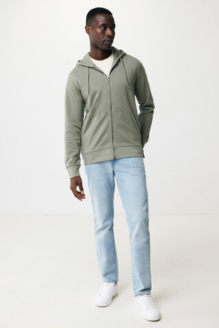 IQONIQ Abisko Zip-Kapuzenpullover aus recycelter Baumwolle heather green bedrucken, Art.-Nr. T9600.015.S