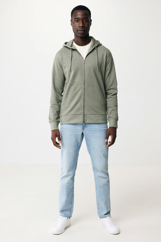 IQONIQ Abisko Zip-Kapuzenpullover aus recycelter Baumwolle heather green bedrucken, Art.-Nr. T9600.015.S