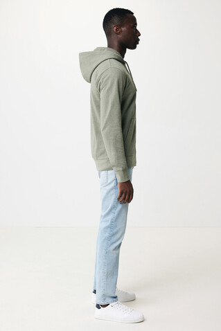 IQONIQ Abisko Zip-Kapuzenpullover aus recycelter Baumwolle heather green bedrucken, Art.-Nr. T9600.015.S