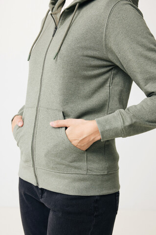 IQONIQ Abisko Zip-Kapuzenpullover aus recycelter Baumwolle heather green bedrucken, Art.-Nr. T9600.015.S