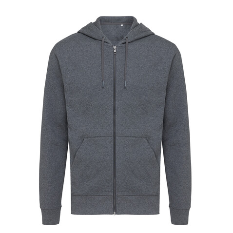 IQONIQ Abisko Zip-Kapuzenpullover aus recycelter Baumwolle heather anthracite bedrucken, Art.-Nr. T9600.014.M