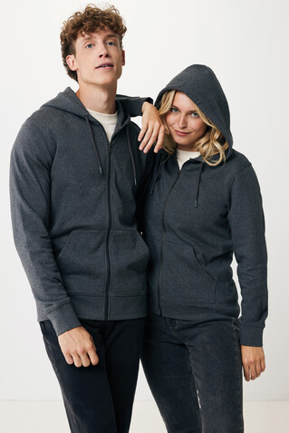 IQONIQ Abisko Zip-Kapuzenpullover aus recycelter Baumwolle heather anthracite bedrucken, Art.-Nr. T9600.014.M