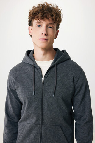 IQONIQ Abisko Zip-Kapuzenpullover aus recycelter Baumwolle heather anthracite bedrucken, Art.-Nr. T9600.014.M