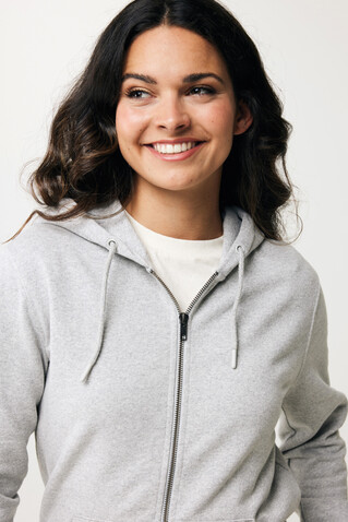 IQONIQ Abisko Zip-Kapuzenpullover aus recycelter Baumwolle heather grey bedrucken, Art.-Nr. T9600.013.S