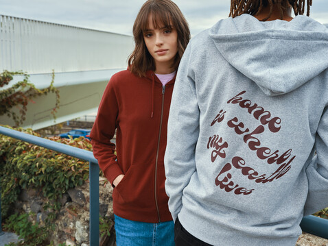 IQONIQ Abisko Zip-Kapuzenpullover aus recycelter Baumwolle heather grey bedrucken, Art.-Nr. T9600.013.S