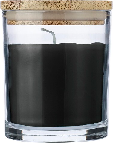 Kerze Riven | Glas mit Bambusdeckel – Schwarz bedrucken, Art.-Nr. 001999999_1207021