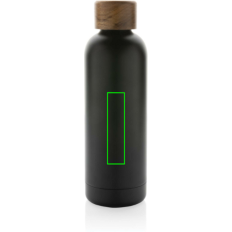 Wood Vakuumflasche aus RCS recyceltem Stainless-Steel schwarz bedrucken, Art.-Nr. P435.531