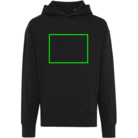 IQONIQ Yoho Relax-Hoodie aus recycelter Baumwolle schwarz bedrucken, Art.-Nr. T9402.001.M