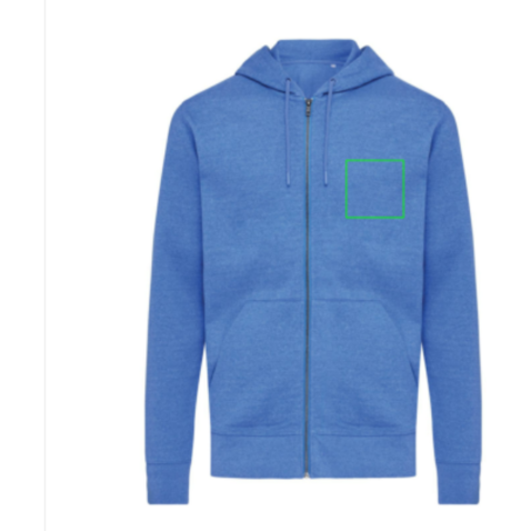 IQONIQ Abisko Zip-Kapuzenpullover aus recycelter Baumwolle heather blue bedrucken, Art.-Nr. T9600.024.S
