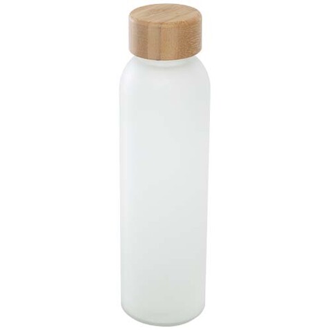 Lume 500 ml Flasche aus mattiertem Kalknatronglas mit Bambusdeckel, weiss bedrucken, Art.-Nr. 10083001 Lume 500 ml Flasche aus mattiertem Kalknatronglas mit Bambusdeckel, weiss bedrucken, Art.-Nr. 10083001