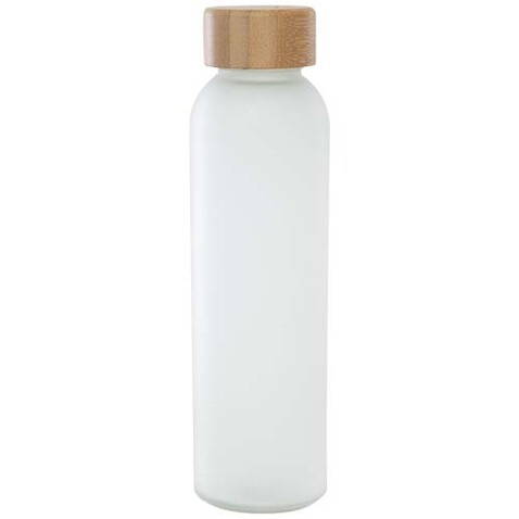 Lume 500 ml Flasche aus mattiertem Kalknatronglas mit Bambusdeckel, weiss bedrucken, Art.-Nr. 10083001 Lume 500 ml Flasche aus mattiertem Kalknatronglas mit Bambusdeckel, weiss bedrucken, Art.-Nr. 10083001