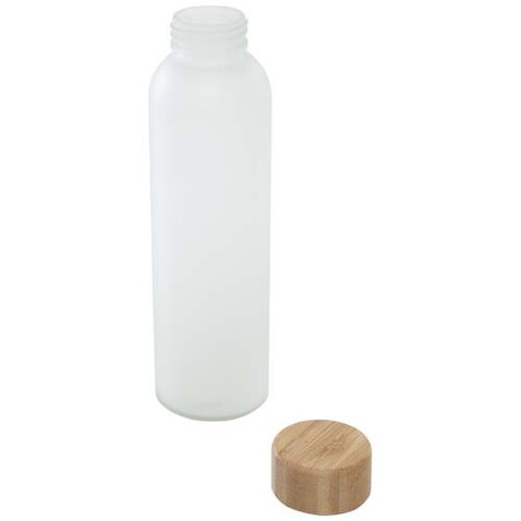 Lume 500 ml Flasche aus mattiertem Kalknatronglas mit Bambusdeckel, weiss bedrucken, Art.-Nr. 10083001 Lume 500 ml Flasche aus mattiertem Kalknatronglas mit Bambusdeckel, weiss bedrucken, Art.-Nr. 10083001
