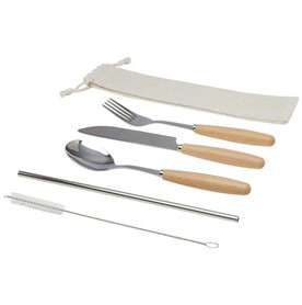 Root 5-teiliges Besteckset aus Edelstahl und Buchenholz, natur bedrucken, Art.-Nr. 11341406