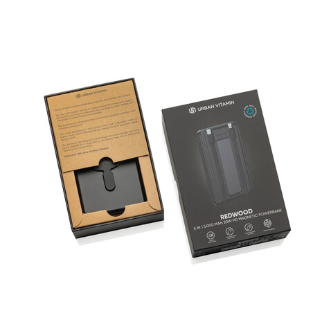 Urban Vitamin Redwood 5-in-1 5.000mAh 20W PD magn. Powerbank schwarz bedrucken, Art.-Nr. P322.7101