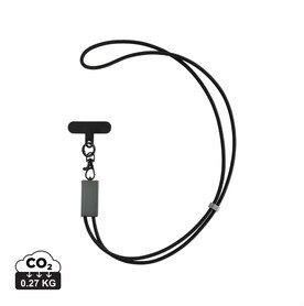 Terra 60Wduales Ladekabel aus RCS recyceltem PET mit Lanyard grau, schwarz bedrucken, Art.-Nr. P302.5402