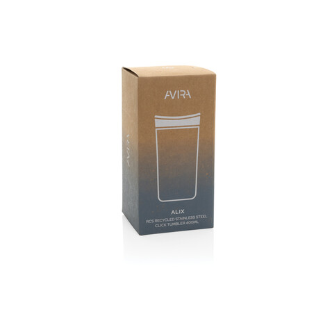 Avira Alix Klickbecher aus RCS rec. Stahl 400ml silber bedrucken, Art.-Nr. P438.1002
