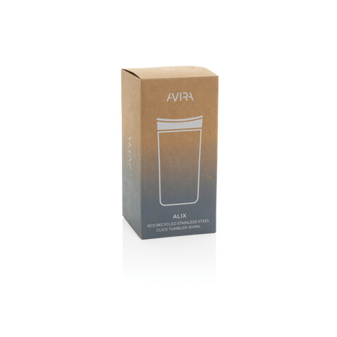 Avira Alix Klickbecher aus RCS rec. Stahl 400ml schwarz bedrucken, Art.-Nr. P438.1001