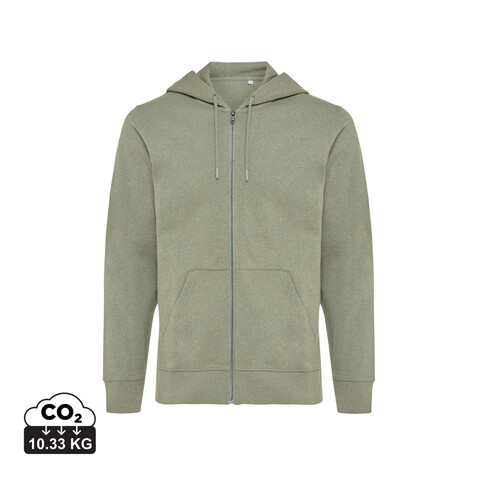 IQONIQ Abisko Zip-Kapuzenpullover aus recycelter Baumwolle heather green bedrucken, Art.-Nr. T9600.015.S
