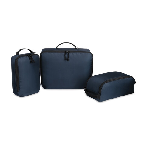Renew AWARE™ rPET 3-teiliges Packing-Cube-Set navy blau bedrucken, Art.-Nr. 101038-410
