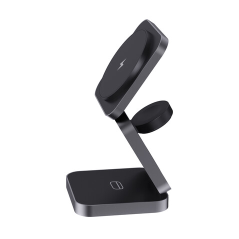 Terra faltbares 3-in-1 15W Charger aus RCS rec. Aluminium grau bedrucken, Art.-Nr. P308.6402