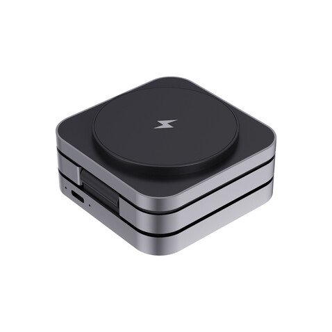 Terra faltbares 3-in-1 15W Charger aus RCS rec. Aluminium grau bedrucken, Art.-Nr. P308.6402