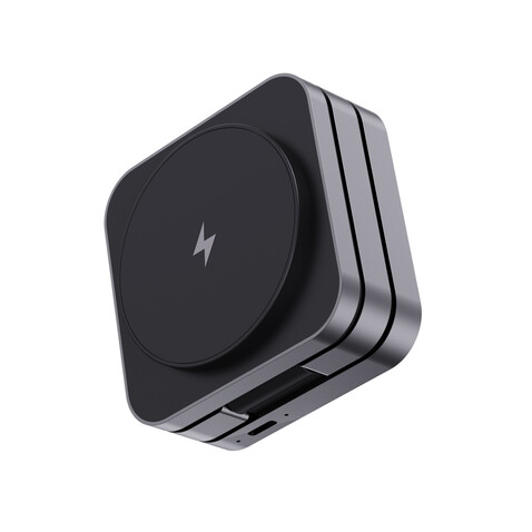 Terra faltbares 3-in-1 15W Charger aus RCS rec. Aluminium grau bedrucken, Art.-Nr. P308.6402