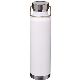 Thor 650 ml RCS-zertifizierte Kupfer-Vakuum Isolierflasche aus recyceltem Edelstahl, weiss bedrucken, Art.-Nr. 10086501