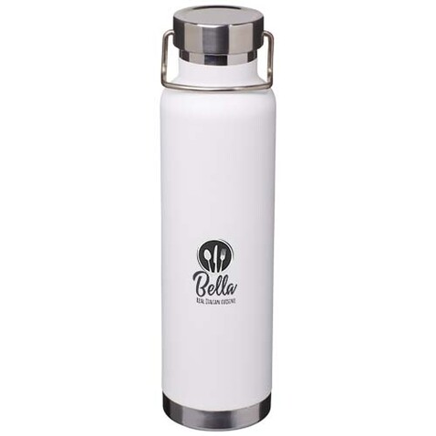 Thor 650 ml RCS-zertifizierte Kupfer-Vakuum Isolierflasche aus recyceltem Edelstahl, weiss bedrucken, Art.-Nr. 10086501