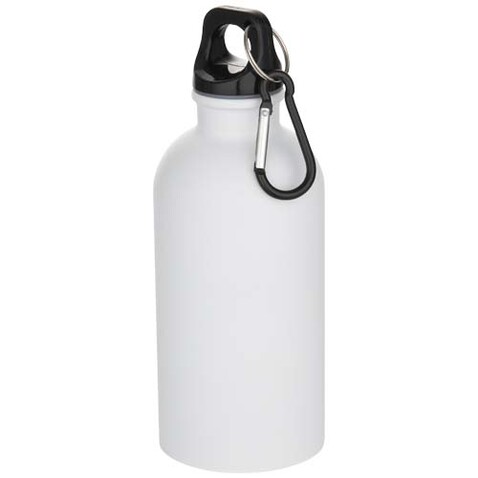 Oregon 400 ml matte RCS-zertifizierte einwandige Trinkflasche aus recyceltem Edelstahl mit Karabinerhaken, weiss bedrucken, Art.-Nr. 10087101