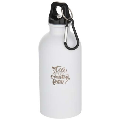 Oregon 400 ml matte RCS-zertifizierte einwandige Trinkflasche aus recyceltem Edelstahl mit Karabinerhaken, weiss bedrucken, Art.-Nr. 10087101