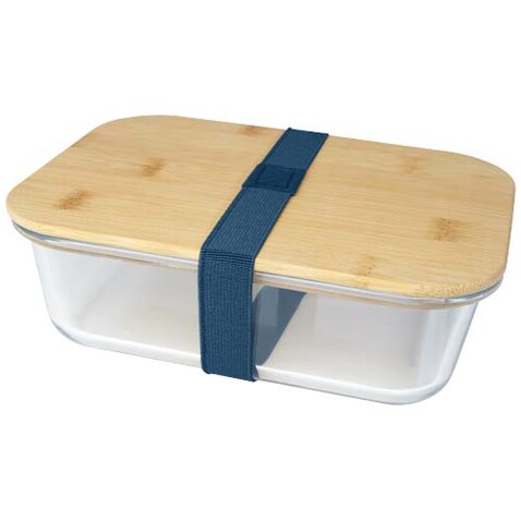 Roby Glas-Brotdose mit Bambusdeckel, Hale Blue bedrucken, Art.-Nr. 11327655