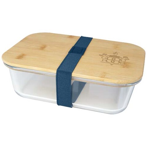Roby Glas-Brotdose mit Bambusdeckel, Hale Blue bedrucken, Art.-Nr. 11327655