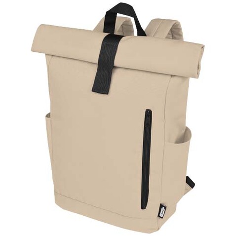Byron 15,6&quot; GRS RPET Roll-Top Rucksack 18 L, Oatmeal bedrucken, Art.-Nr. 12065907