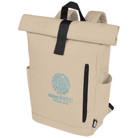 Byron 15,6&quot; GRS RPET Roll-Top Rucksack 18 L, Oatmeal bedrucken, Art.-Nr. 12065907