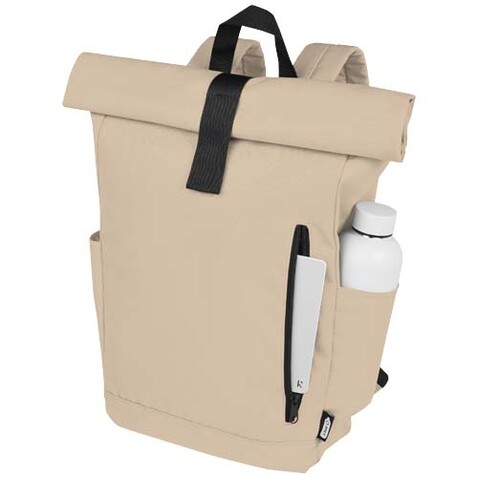 Byron 15,6&quot; GRS RPET Roll-Top Rucksack 18 L, Oatmeal bedrucken, Art.-Nr. 12065907