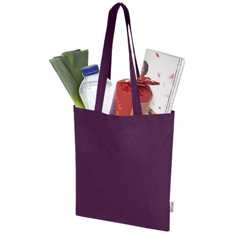 Madras Blend 140 g/m² Tragetasche aus GRS-recycelter Baumwolle 7L, lila bedrucken, Art.-Nr. 12076037