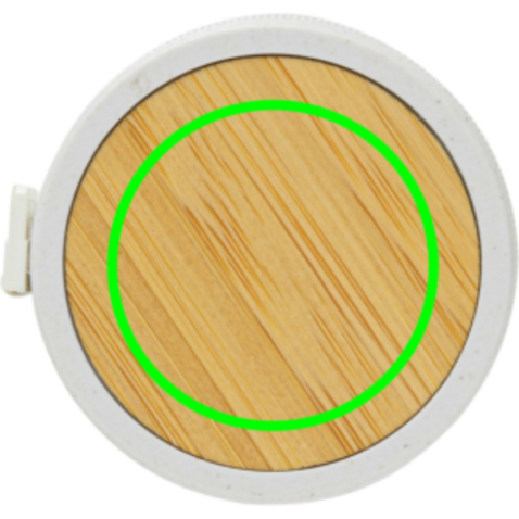 Schneidermaßband aus RCS recyceltem Kunststoff und Bambus weiß, braun bedrucken, Art.-Nr. P110.033