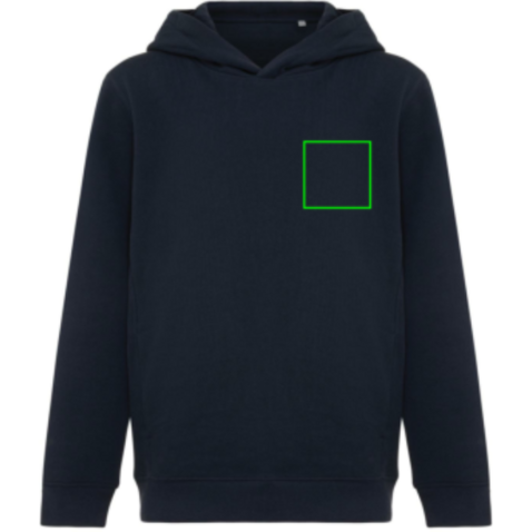 IQONIQ Yengo KidsHoodie mit Seitentaschen aus rec. Baumwolle navy blau bedrucken, Art.-Nr. T6404.002.78